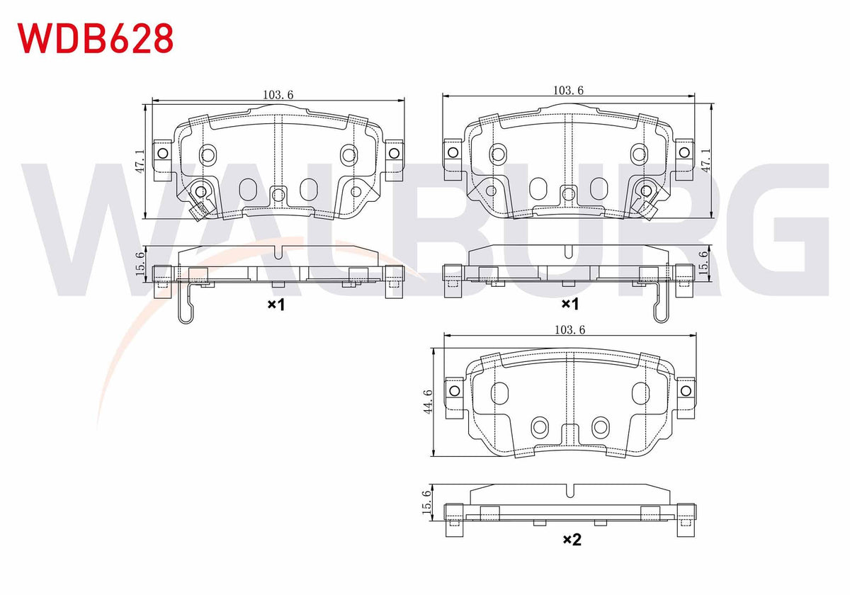 WALBURG WDB628 Brake Pad Rear with Wear Indicator Nissan Qashqai 1.5 dCi 2014-/ Qashqai 1.2 2014-/ Qashqai 1.6 d — Brake Pads