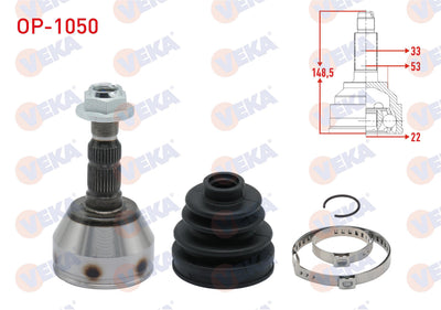 Veka OP-1050 CV Joint Left-Right Front Outer Opel Astra H 1.4i 33X22x53 Length 149,5 mm 2004-2010 — Axles, CV Joints & Boots