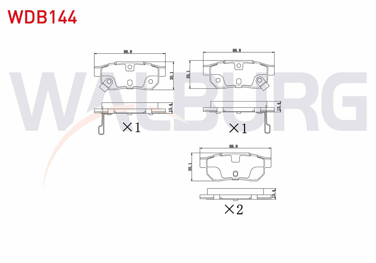 WALBURG WDB144 Brake Pad Rear with Wear Indicator Honda Civic IV 1.4i 1987-1993 / Civic IV 1.5i 1987-1993 / Accord IV (Cb) 2.0i 16V 1990-1993 / Jazz IV (Gk) 1.3 2016-/ Rover 25 (Rf) 1.6 16V 1999-2005 /