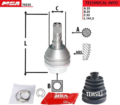 MGA 70335 CV Joint Inner Left (Opel: Astra H 1.3 CDTi / 1.7Cdti 04-) 25×25×35 — Axles, CV Joints & Boots