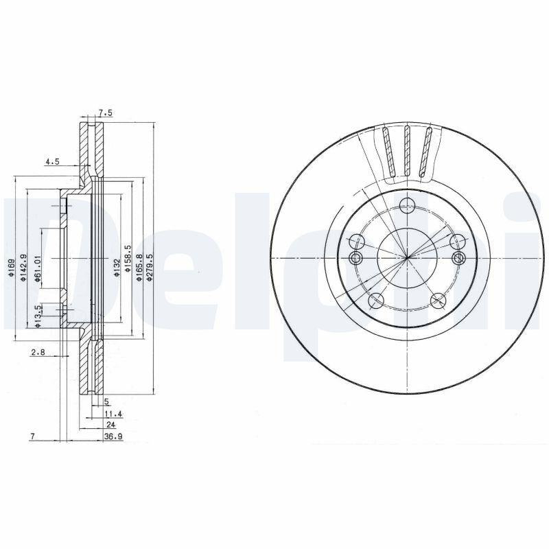 Delphi BG2697 Brake Disc Front Espace III 96-02 2.0/2.2 TD/V6 24V/1.9 DTi/Kangoo Express 1.5 dCi/Lagun — Brake Rotors & Drums