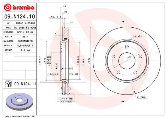 Brembo 09.N124.11 Brake Disc Front 302 mm UV Coated Fiat Freemont 2.0 2011- — Brake Rotors & Drums