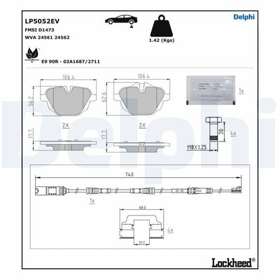 Delphi LP5052EV Brake Pad Electric BMW X3 G01/G08/F97 21 > Rear — Brake Pads