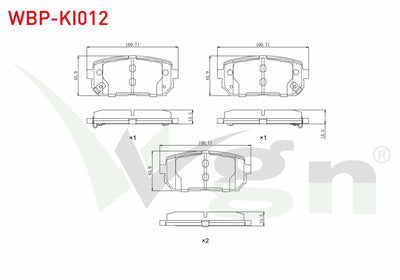 WGN WBP-KI012 Brake Pad Rear with Wear Indicator Kia Carens III 2.0 CRDi 2006-/ Sportage 1.6 GDI 4X2 17 Rim 2010-/ Hyundai Ix35 (Lm) 1.6 GDI 4X2 17 Rim 2010