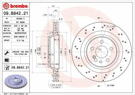 BREMBO Brake Disc 09.B842.21 - Disc Brake — Brake Rotors & Drums