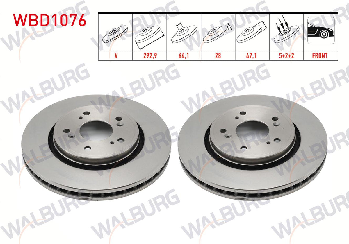 WALBURG WBD1076 Brake Disc Front Air 5 Bjn 292, 9X28x64 and 2 more models — Brake Rotors & Drums