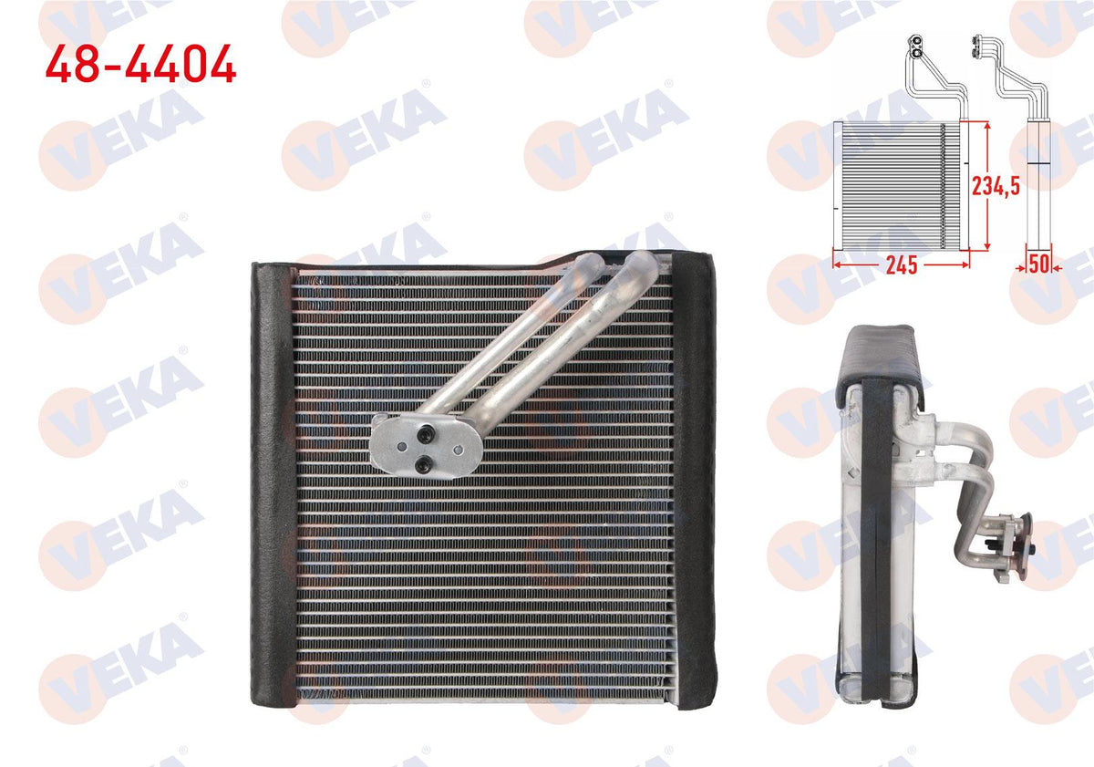 Veka 48-4404 A/C Evaporator Borulu 245X234,5X50 VW Golf V 03-08 / Golf VI 08-12 / Passat 05-10 / P — Condensers & Evaporators