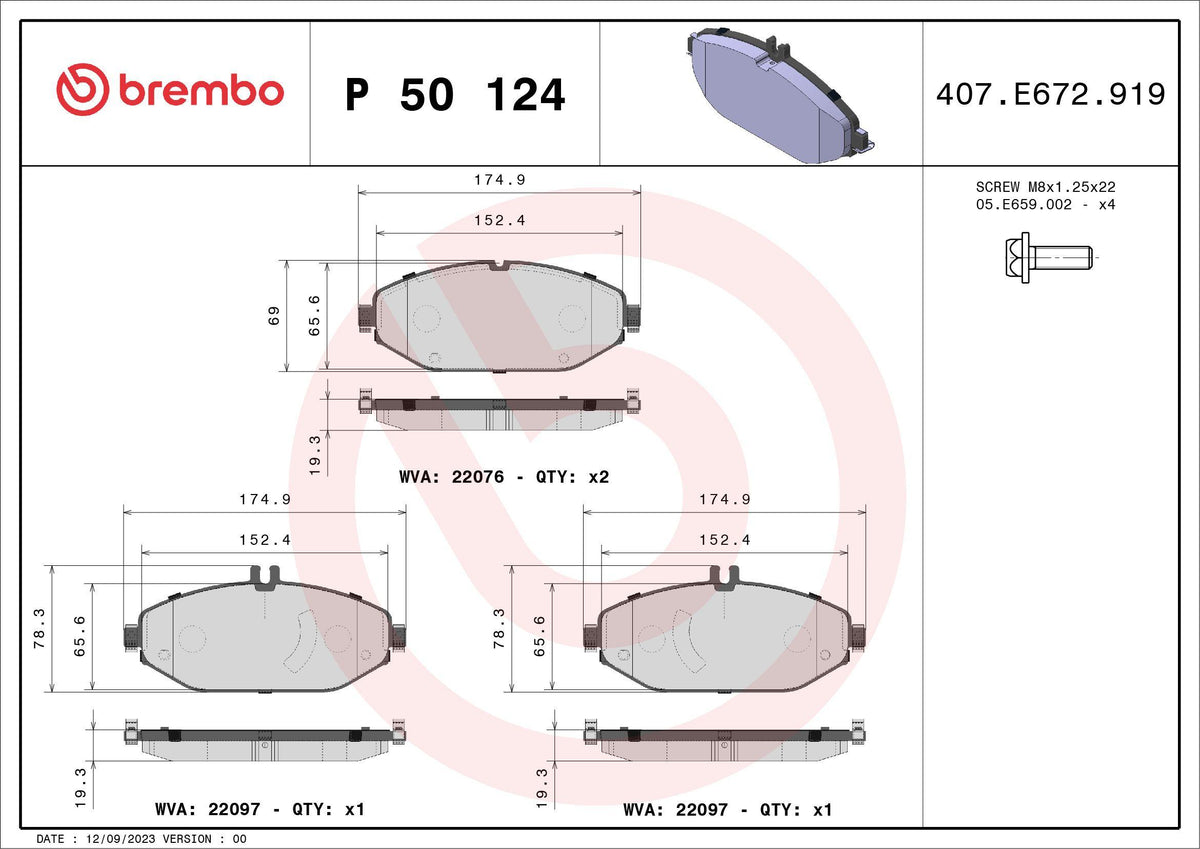 Brembo P50124 Brake Pad Front Mercedes W205 W213 C205 S213 A238 C238 14- — Brake Pads