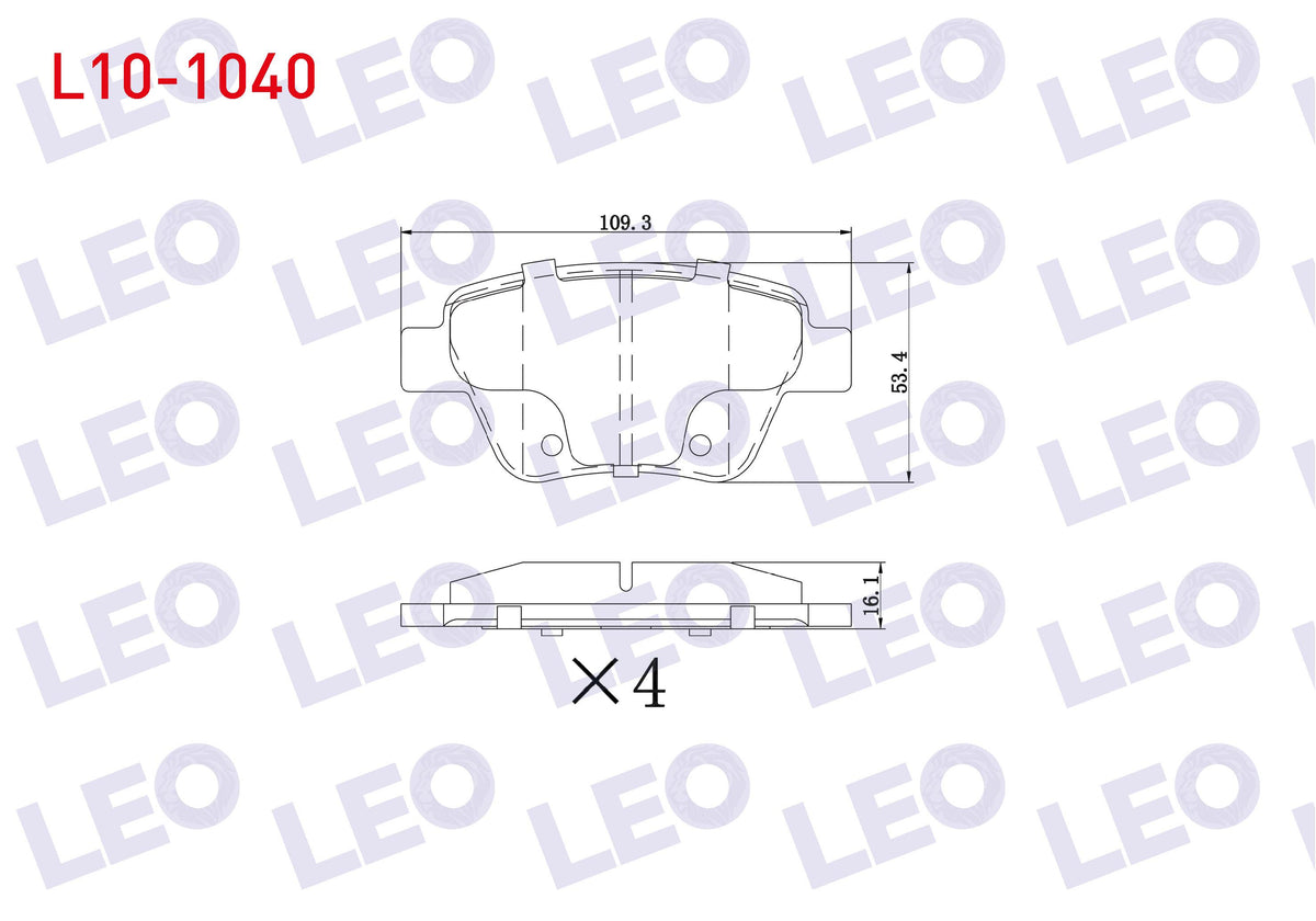 LEO L10-1040 Brake Pad Rear Golf VI 2.0 TSI 2008-2013 / Golf VI 1.6 TDI 2008-2013 / Jetta IV 1.4 TSI 2011-/ Scirocco 1.4 TSI 2008-/ Audi A3 1.4 TFSI 2003-2012 / Seat N 1.4 TSI 2012-/ Skoda