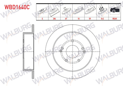 WALBURG WBD1640C Brake Disc Rear Straight Coated 5 Bjn 284X10x67x59 Ssangyong Korando 2.0 4Wd 2010-/ T — Brake Rotors & Drums
