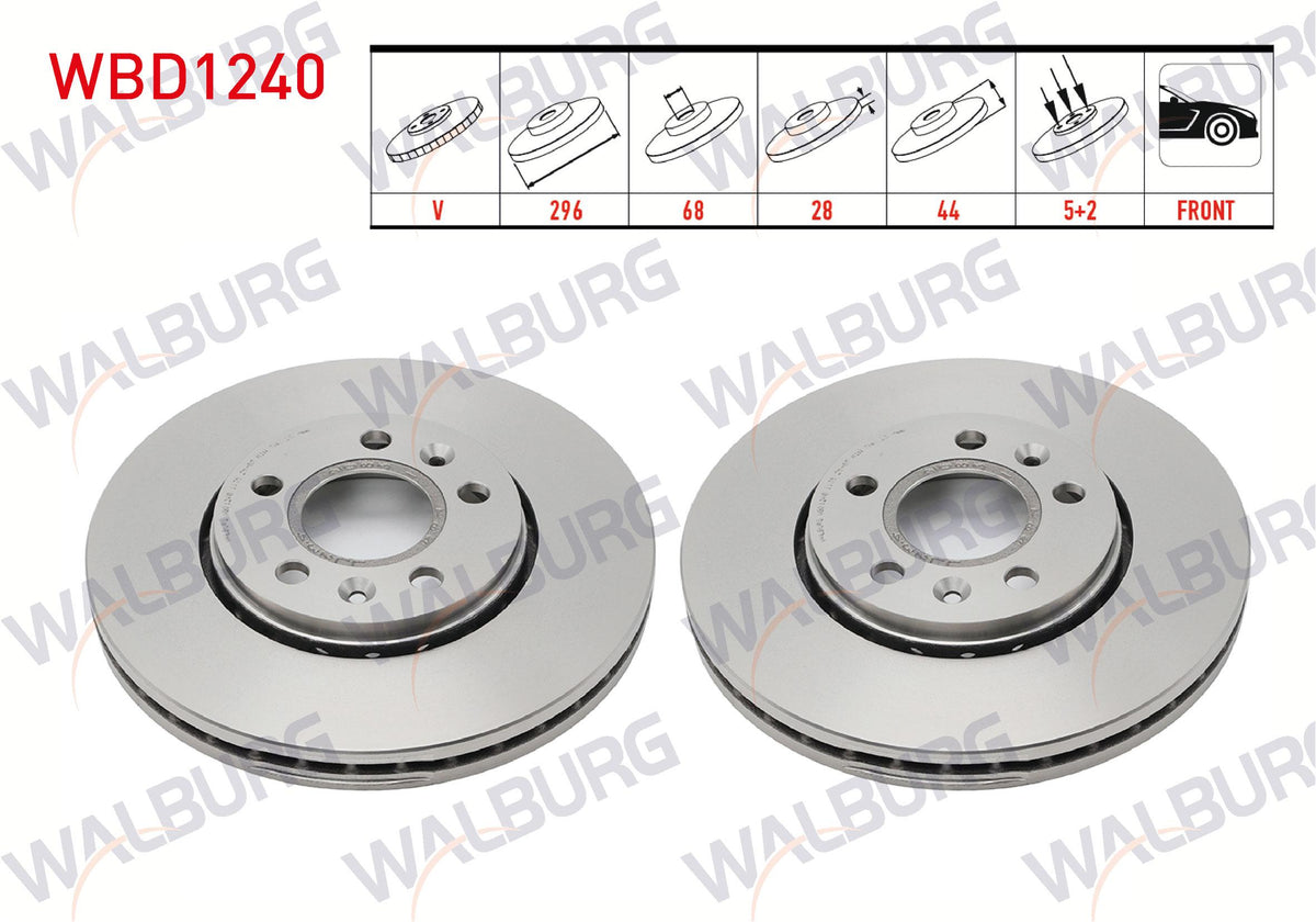 WALBURG WBD1240 Brake Disc Front Air 5 Bjn 296X28x68x44 Renault Traffic III 1.6 dCi 2014-/ Opel Vivaro — Brake Rotors & Drums