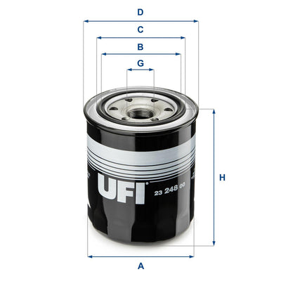 Ufi 23.248.00 Filter Oil Toyota Hilux 89/97 Hiace 90/ Ranger B2500 2.4 D 89-97