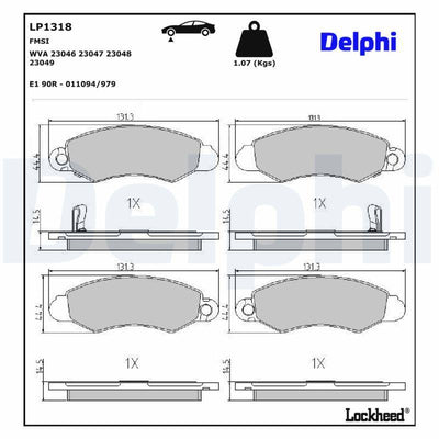 Delphi LP1318 Brake Pad Front Justy 95-03 Cultus II Hatchback (Ea/Ma) 89-05 Swift 89-01 1.0-1.3 — Brake Pads