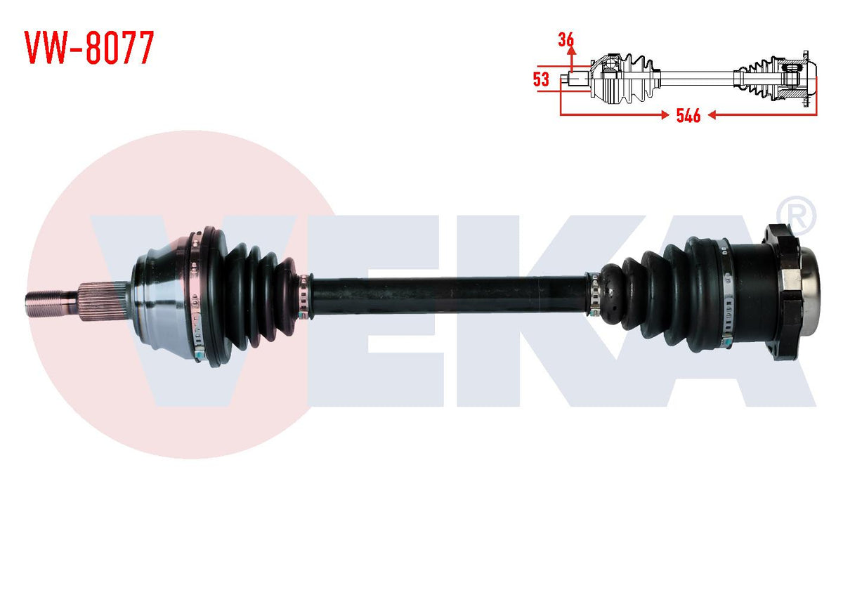 Veka VW-8077 Complete Axle Left Front Volkswagen Golf IV (1J1) 1.6i 16V (Bcb) M-T Length 546mm 199 — Axles, CV Joints & Boots