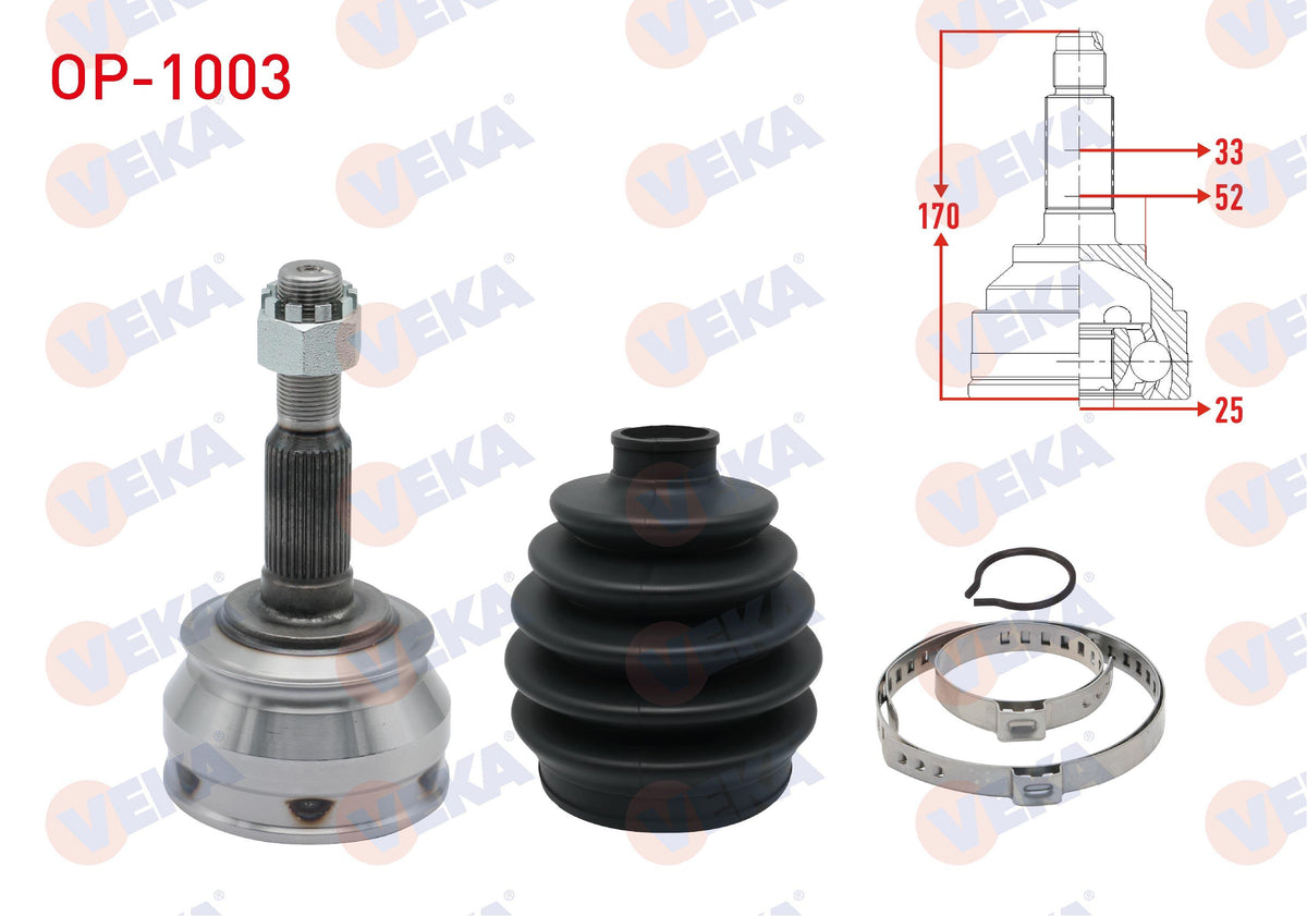 Veka OP-1003 CV Joint Left-Right Front Outer Opel Vectra A 1.6 33X25x52 Length 169,9 mm 1988-1995 — Axles, CV Joints & Boots