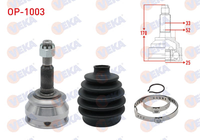 Veka OP-1003 CV Joint Left-Right Front Outer Opel Vectra A 1.6 33X25x52 Length 169,9 mm 1988-1995 — Axles, CV Joints & Boots