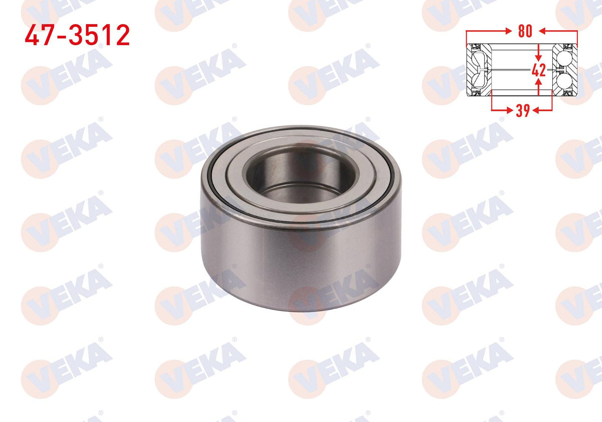 Veka 47-3512 Front Wheel Bearing Left-Right with ABS 42X80x39 Renault Fluence 1.5 dCi-1.6 2012-/ Megane III — Wheel Bearings