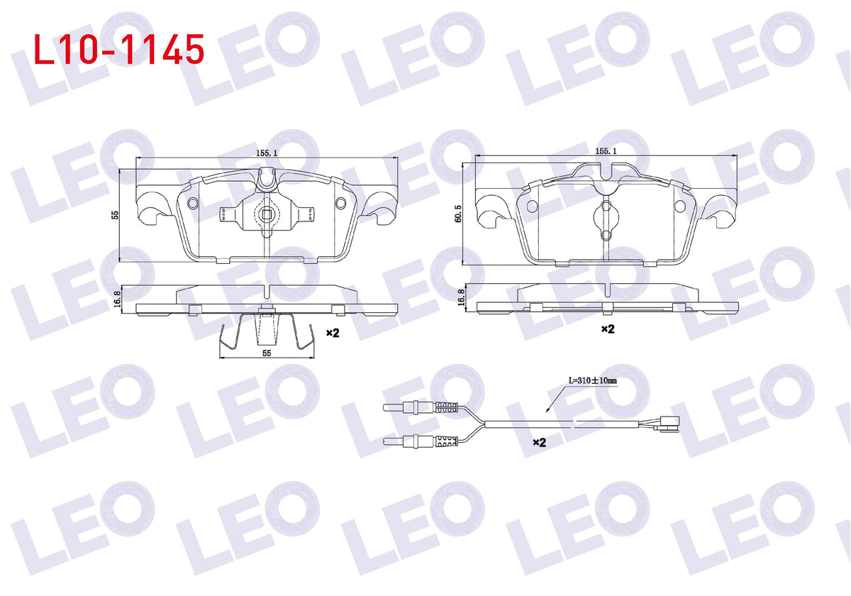 LEO L10-1145 Brake Pad Front with Connector Peugeot 508 1.6 HDi 2010-/ 508 1.6 E-HDi 2010-/ 508 Sw 1.6 HDi 2010 — Brake Pads