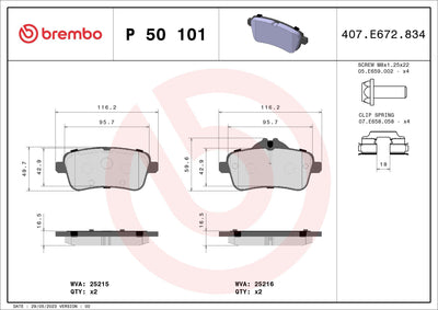 Brembo P50101 Brake Pad Rear Mercedes W166/W292 ML63 AMG/GLE 63 AMG/GLC Coupe — Brake Pads