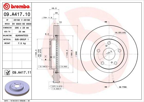 Brembo 09.A417.10 Brake Disc Front Toyota Auris Rav4 — Brake Rotors & Drums