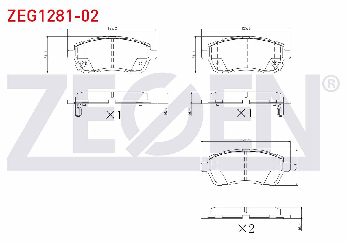 Zegen ZEG1281-02 Brake Pad Front Ford Fiesta VI 2008-2017 / Daihatsu Materia 2006-/ Sirion 2005-/ Mazda 2 1.5i 2007-2015 / Suzuki Baleno 2016-/ Swift IV-V 2010