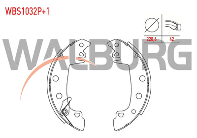 WALBURG WBS1032P+1 Brake Shoe Rear Riveted 228,6X42 mm + 1mm Daha Thick Fiat 131 1.3 1979-1993 / Sa — Brake Cables & Hardware