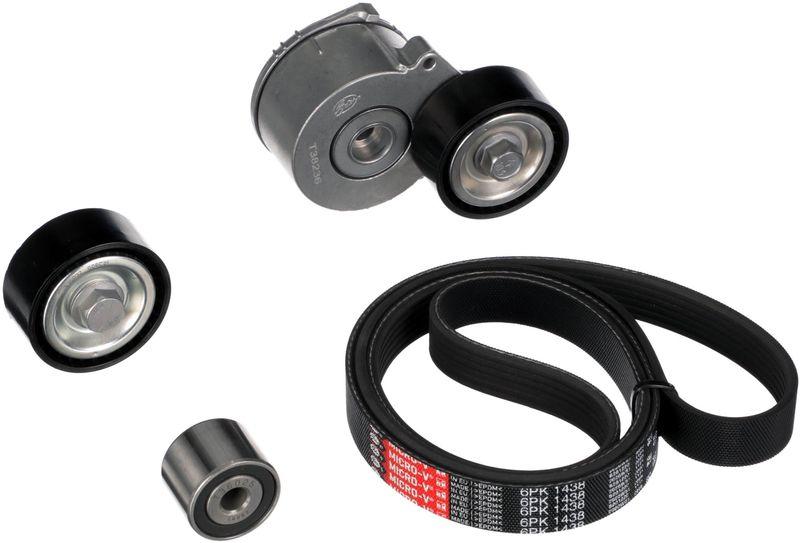 Gates K016PK1438 V-Ribbed Belt Kit T38236 + T36025 + T36032 + 6Pk1438-(Peugeot: Partner 99Ps) — Belts
