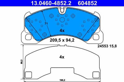 ATE 13.0460-4852.2 Brake Pad Front Touareg 7P 10 > Cayenne 10 > Macan 14 > Panamera 09 > — Brake Pads