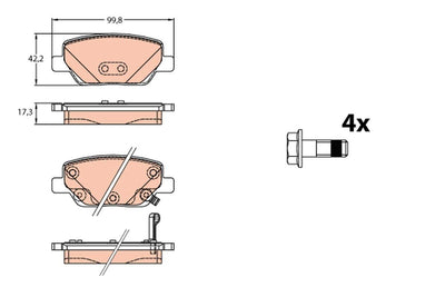 TRW GDB2156 Rear Brake Pad Fiat Egea 1.3-1.4-1.6 Multijet (99.8mm) 15-> — Brake Pads