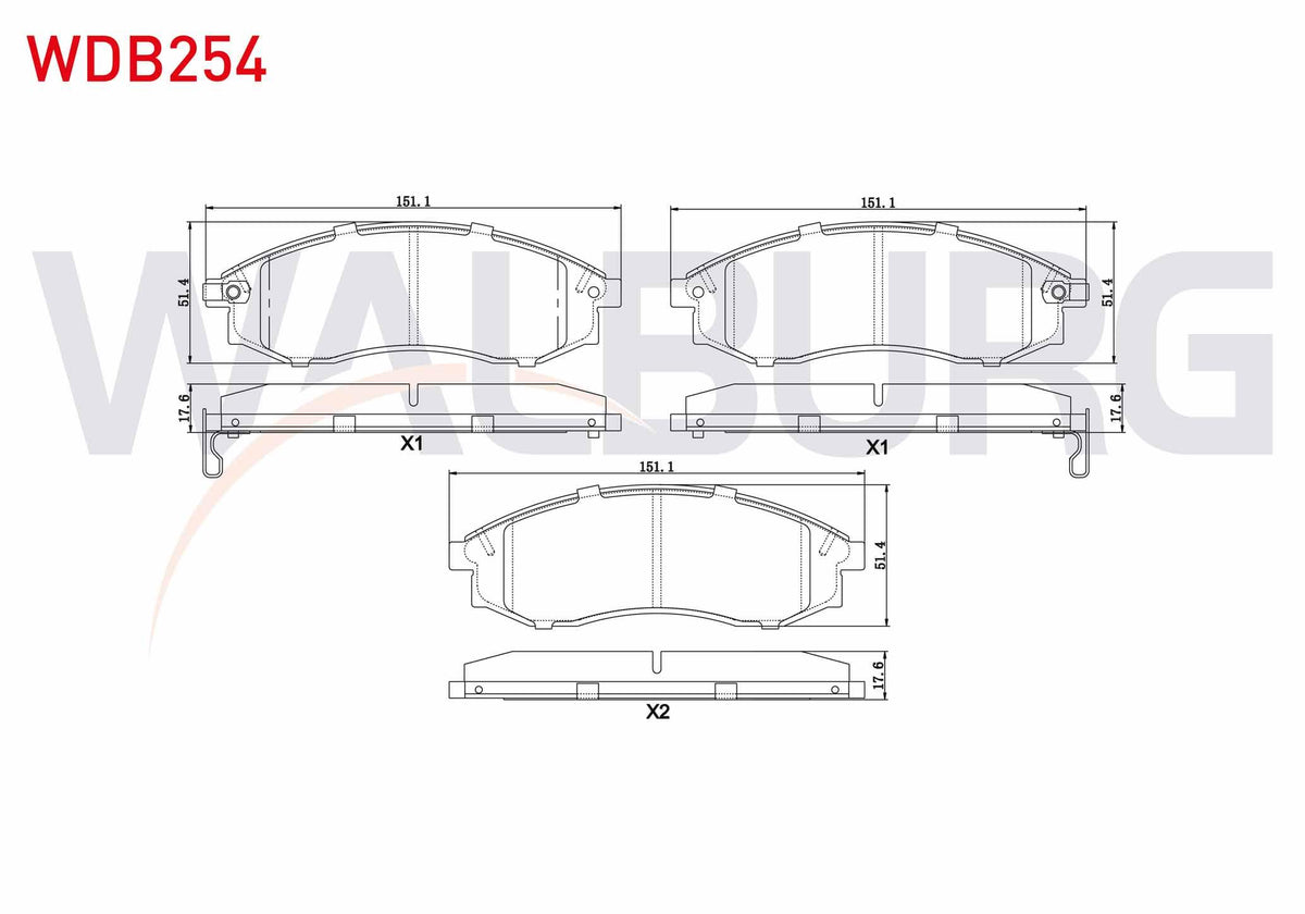 WALBURG WDB254 Brake Pad Front with Wear Indicator Cable Drilled Mitsubishi L 200 (K3t, K2t and 3 more models — Brake Pads