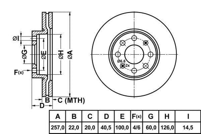 MGA 50106 Brake Disc Front Air 257mm 4 Lug (Grande Punto, Corsa D) — Brake Rotors & Drums