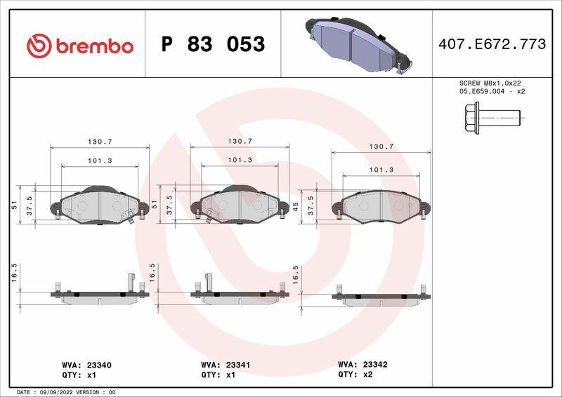BREMBO P83053 Brake Pads - Front for Toyota Yaris 03/10 1.5 VVTI 1.4 D4D