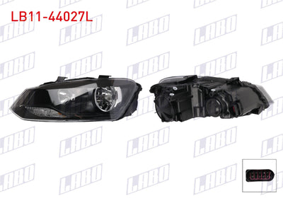 LABO LB11-44027L Headlight Left Black with Motor Volkswagen Polo V (6R1, 6C1) 2009-2018 — Headlights