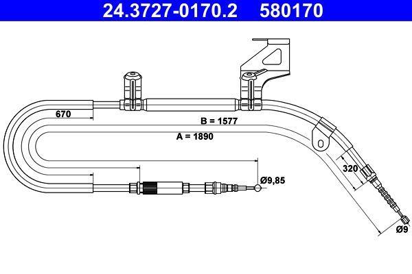 ATE Handbrake Cable VW Passat 1997-2005 - Right Side Parking Brake Cable — Brake Cables & Hardware