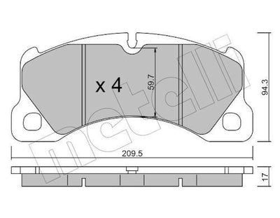 Metelli 22-0957-3 Front Brake Pad-17mm VW Porsche — Brake Pads