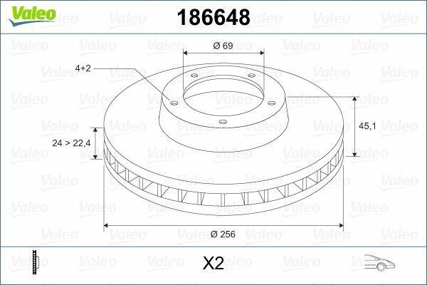 VALEO 186648 Front Brake Disc for Santamo, Joice and 2 more models — Brake Rotors & Drums