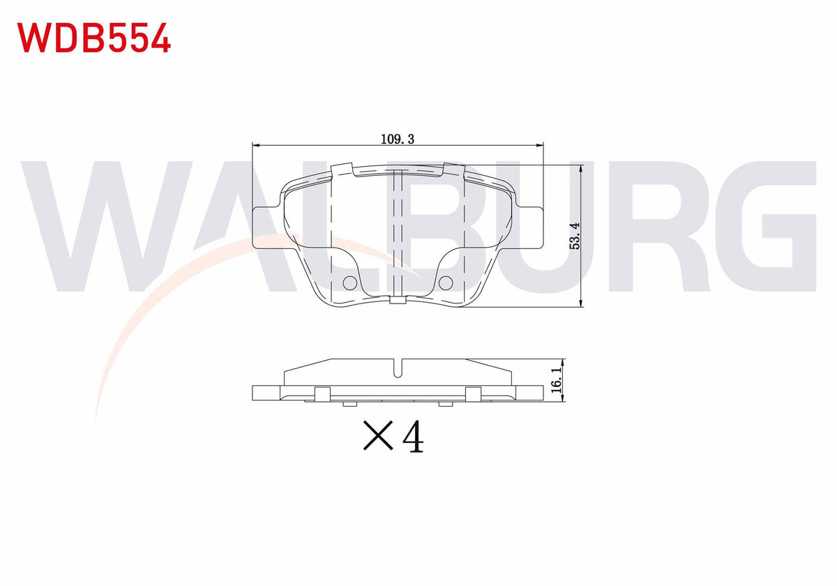 WALBURG WDB554 Brake Pad Rear Golf VI 2.0 TSI 2008-2013 / Golf VI 1.6 TDI 2008-2013 / Jetta IV 1.4 TSI 2011-/ Sc — Brake Pads