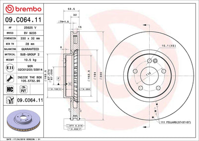 Brembo 09.C064.11 Brake Disc Front Mercedes W447 Vito 2014 / 114-116-119-124Cdi — Brake Rotors & Drums