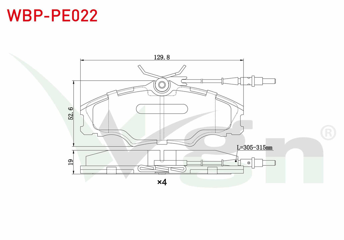 WGN WBP-PE022 Brake Pad Front with Connector Peugeot 406 (8B) 2.0 HDi 14 Rim 1995-2004 / 406 (8B) 2.0i 1995-2004 / Expert (222,223,224) 2.0 JTD 1996-2006