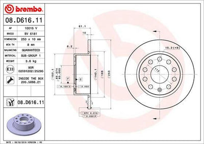 Brembo 08.D616.11 Brake Disc Rear Skoda Octavia 3 2012-2021 253x10 5x112 — Brake Rotors & Drums