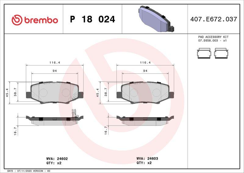 Brembo P18024 Brake Pad Rear (Jeep Cherokee 07-/ Dodge Nitro 2.8Crd,3.7 V6-4.0 06 / 07 -) — Brake Pads