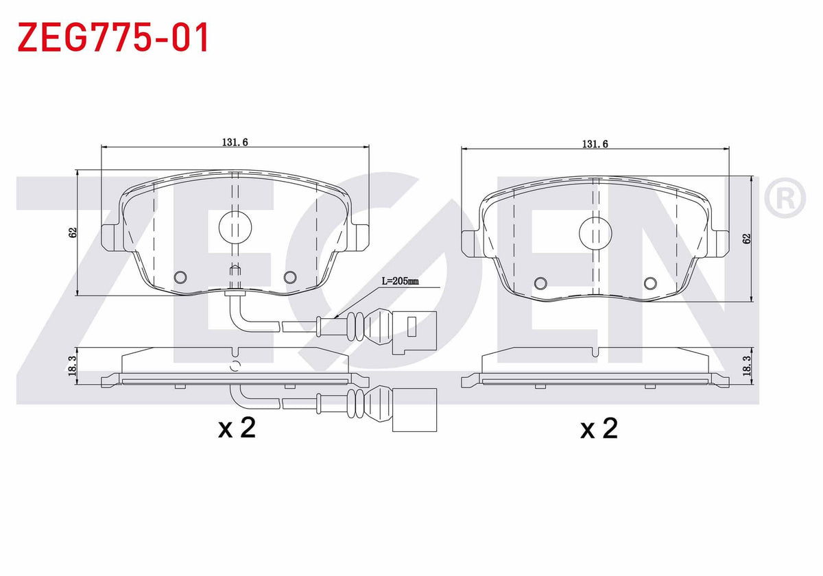 Zegen ZEG775-01 Brake Pad Front with Connector VW Polo 1.4i 16V 2001-2012 / 1.4 TDI 2001-2012 / 1.9 TDI 2001-201 — Brake Pads