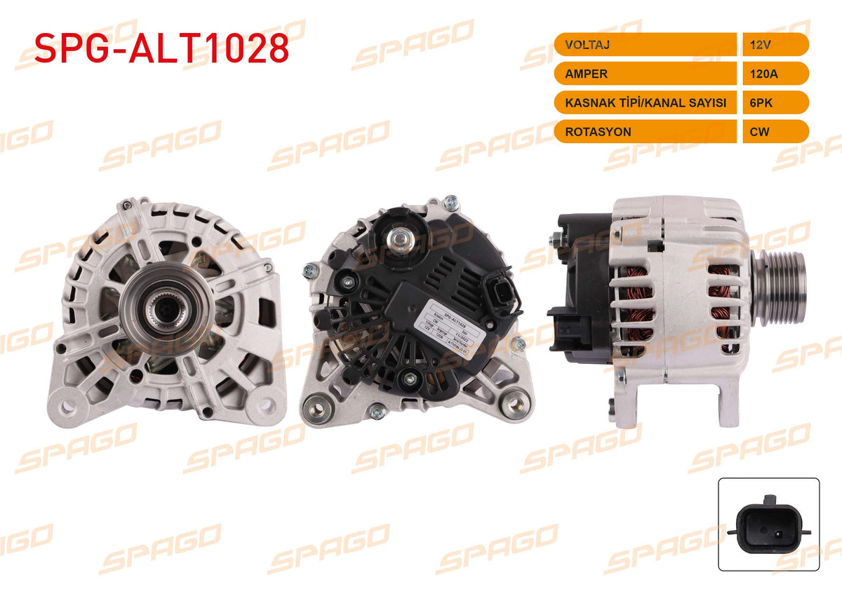 SPAGO SPG-ALT1028 Alternator 12V 120A 6Pk Clio IV-Megane III-Kangoo 08-19-Duster 11-18 (1.5 dCi Vehicle — Starting & Charging