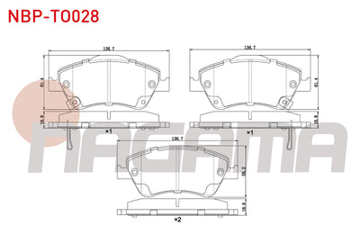 NAGAMA NBP-TO028 Brake Pad Front with Wear Indicator Toyota Corolla 1.4 D 2007-2012 / Corolla 1.4 D-4D 2007-2012 / Corolla 1.33 2007-2012 / Corolla 1.4 Vvt-I 2007-2012 / Auris 1.4 D-4D 2007-2012 / Auris 1