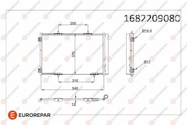 Eurorepar 1682209080 A/C Condenser 207 208 308 2008 C3 Ds3 1.6Hdi — Condensers & Evaporators