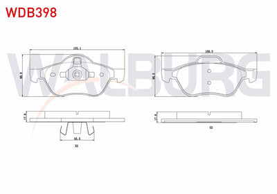 WALBURG WDB398 Brake Pad Front Renault Laguna II (Bg0 / 1) 1.6i 16V 15 Rim 2001-2007 / Laguna II 1.9 dCi 15 Rim — Brake Pads