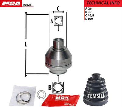MGA 70426 CV Joint Inner Left-(VW: Transporter T5 2.5 TDI Axd Axe) — Axles, CV Joints & Boots