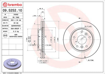 Brembo 09.5252.10 Brake Disc Front Standard Ford — Brake Rotors & Drums