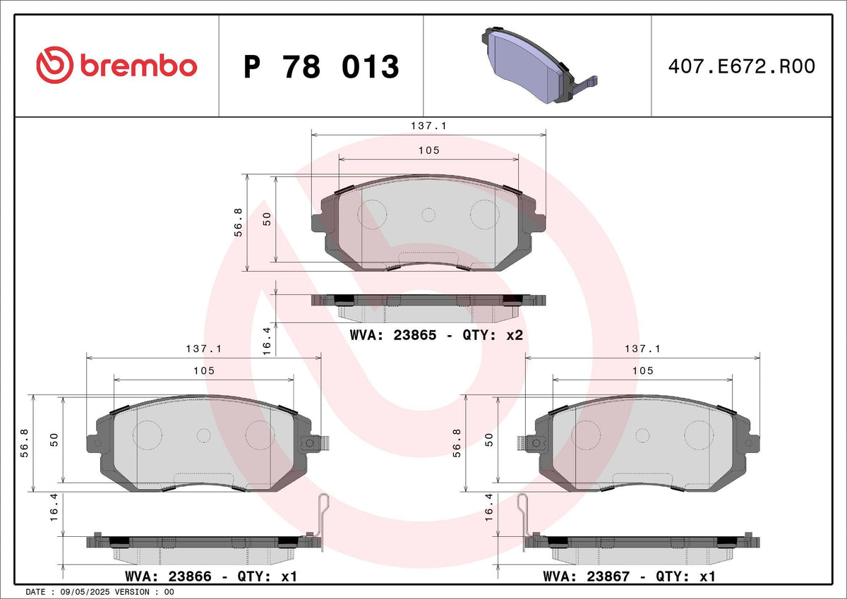 Brembo P78013X Brake Pad Front Subaru Impreza Sedan 2.5 AWD 01-05 2.0 AWD 00-09