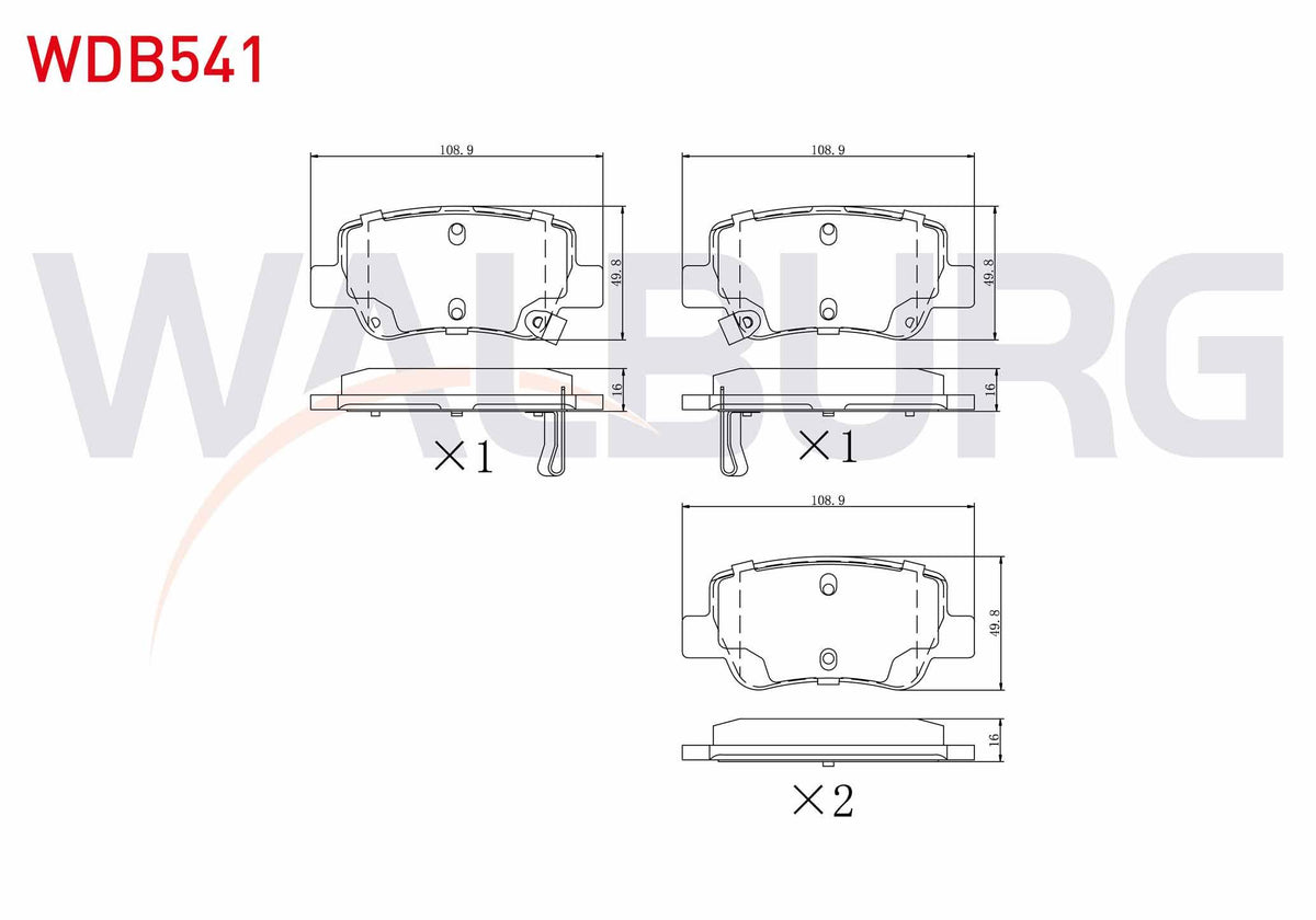 WALBURG WDB541 Brake Pad Rear with Wear Indicator Toyota Avensis (T27) 1.6i 2009-/ Avensis (T27) 1.8i 2009-/ Ave — Brake Pads